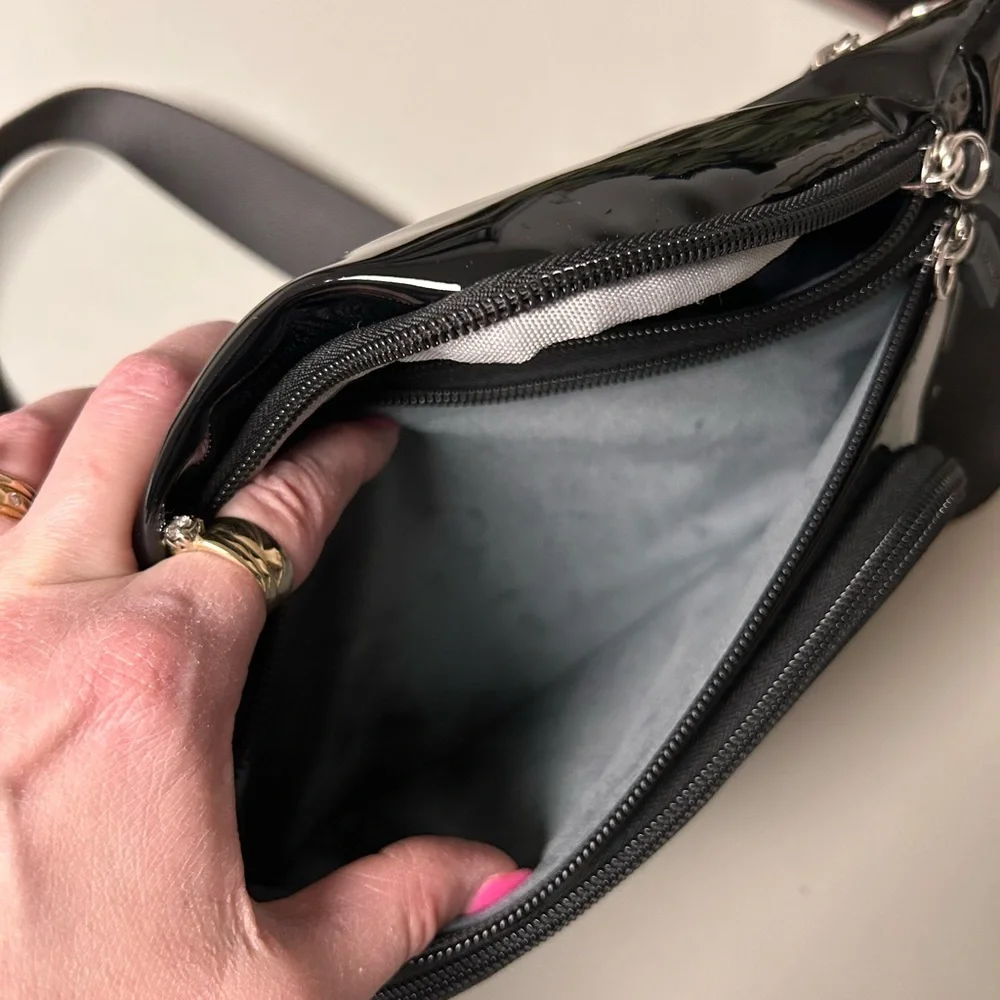 IHKWIP Confidence Anti-Theft Sling Black Patent Glossy Crossbody two straps - Picture 10 of 15